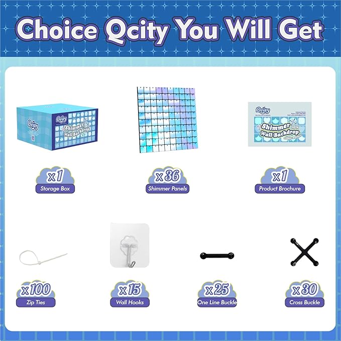 Qcity Rainbow Blue Shimmer Wall Backdrop 36PCS, Square Sequin Glitter Backdrop - Image 2