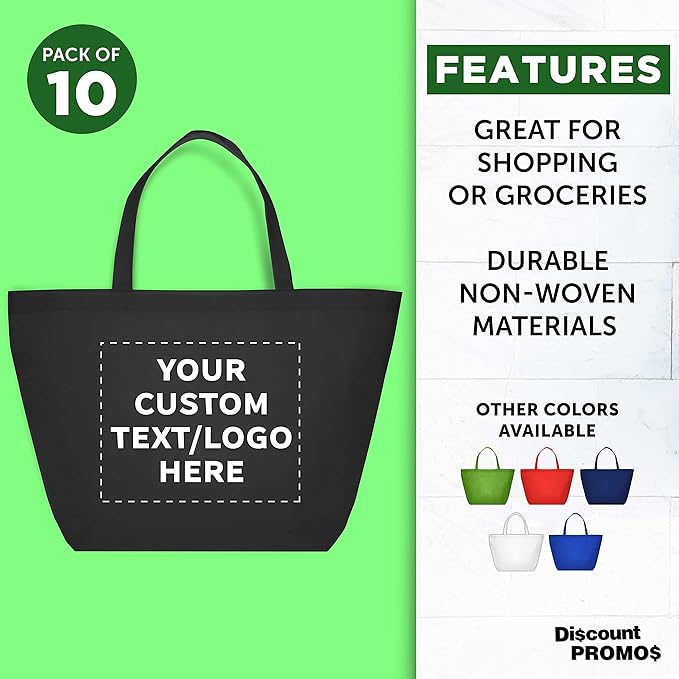 DISCOUNT PROMOS Custom Southern Style Grocery Tote Bags Set of 10 - Image 2