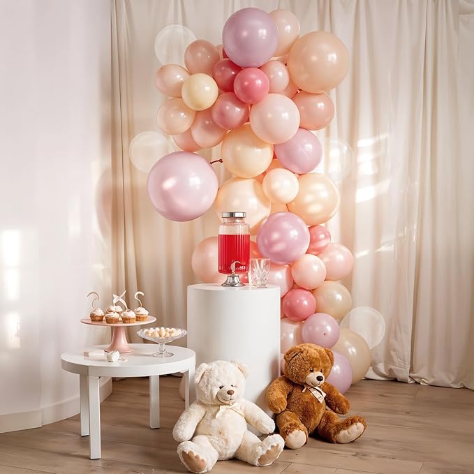 Pink and White Balloons, 12 Inch Pastel Pink Beige Cream White Clear Latex - Image 4