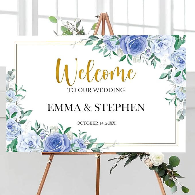 Dusty Blue and Gold Wedding Welcome Sign Template, Printable Landscape Welcome - Image 3