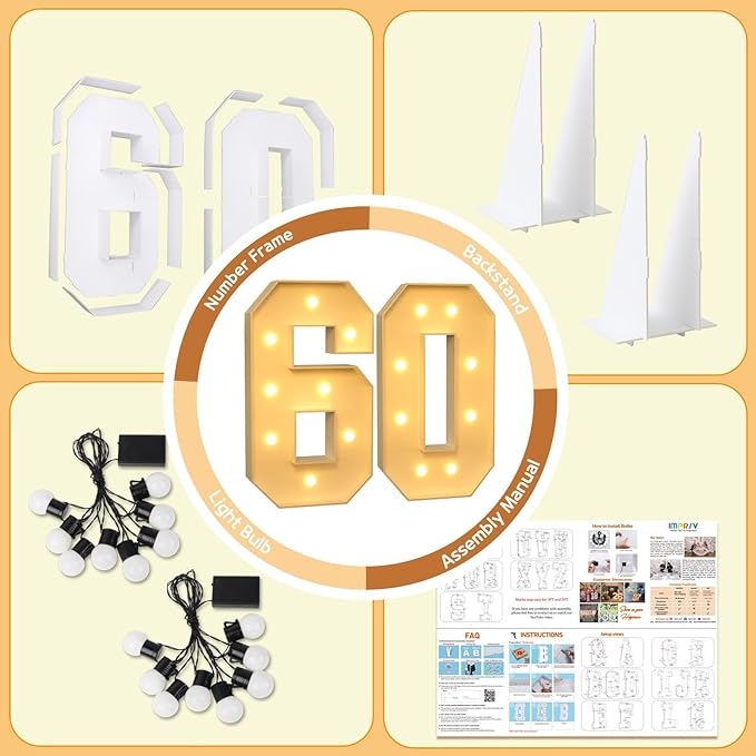 imprsv 3FT Marquee Light Up Numbers, Marquee Numbers 60th Birthday Decorations - Image 5