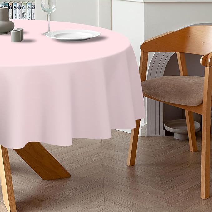 QIKSION Pink Round Tablecloth 2 Pack, 84 Inch Plastic Table Cloth Disposable - Image 6