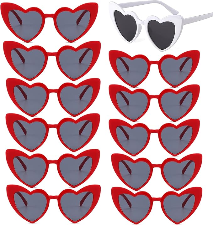 Bachelorette Party Favor Sunglasses 6 Pack, Retro Cat Eye Heart Sunglasses by Kmopom
