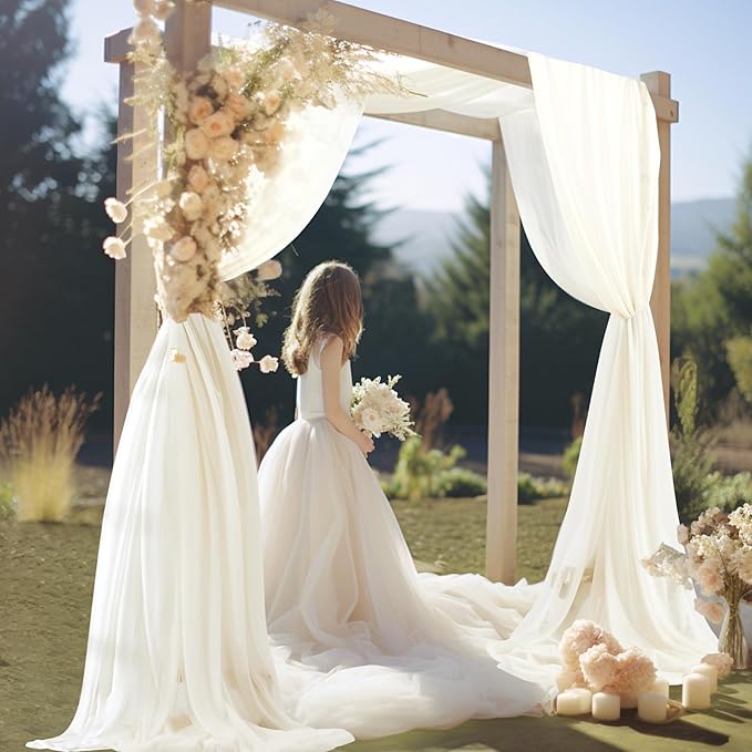 30" x 20Ft Wedding Arch Draping Fabric, 1 Panel Ivory Sheer Curtain Drapes - Image 4