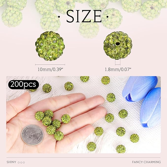 200pcs 10mm Olivine Rhinestone Beads - Image 2