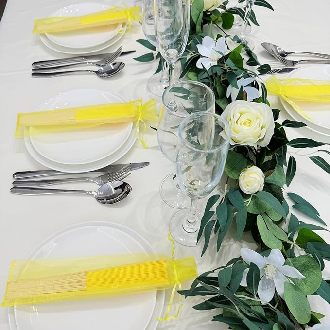 24pcs Imitated Silk Hand Fan Imitated Silk Fabric Bamboo Handheld Folded Fan - Image 3