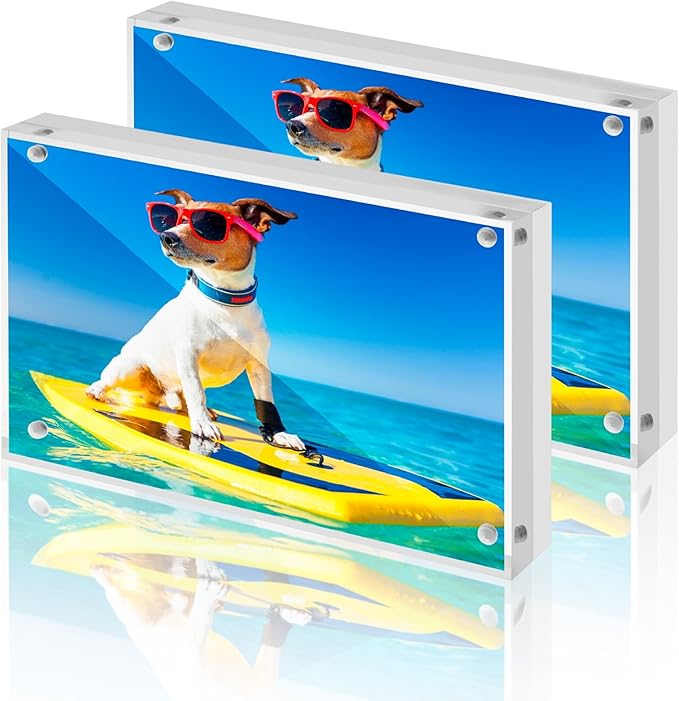 CATIFLIN 4x6 Magnetic Acrylic Frames 2 Pack, Double Sided Clear Frameless by CATIFLIN
