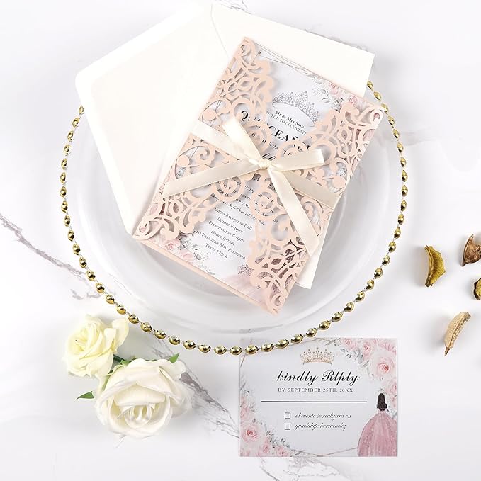 50pcs Blush Pink Wedding Invitations - Image 2