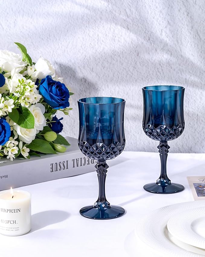 Ciaell 24PCS Blue Plastic Wine Glasses - 7 Oz Plastic Goblets - Image 2