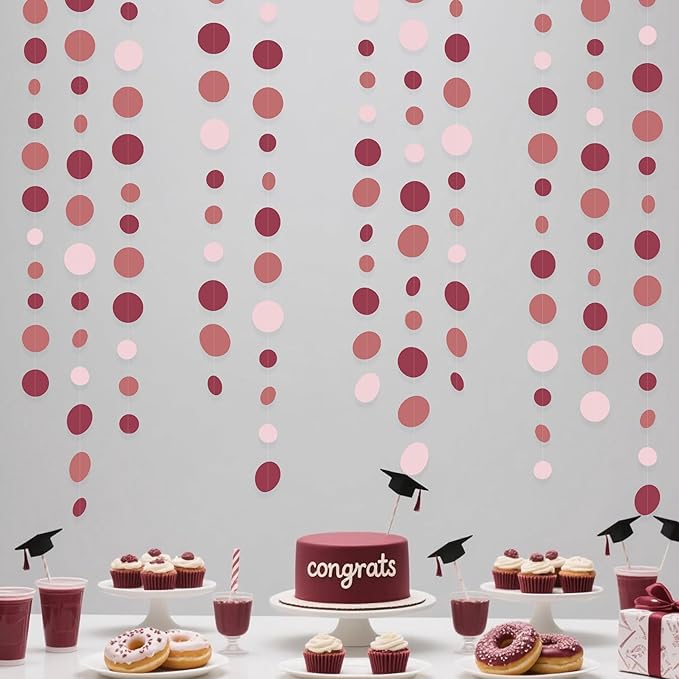 Burgundy Dusty Pink Decorations Circle Dot Garland Maroon Pink Hanging Polka by pinkblume