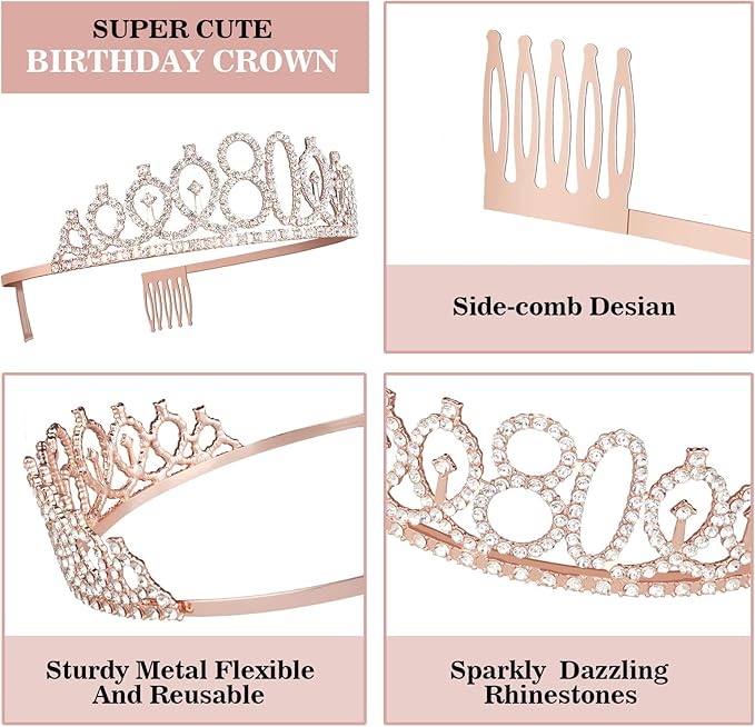 80th Birthday Decorations for Women, Including 80th Birthday Sash and Crown - Image 5