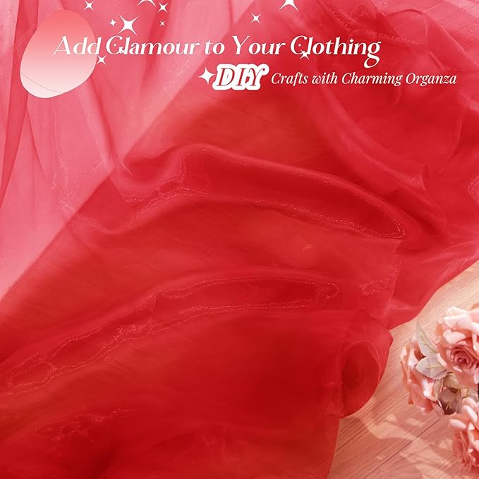 P Pothuiny Sheer Organza Fabric by The Yard, 10 Yards x 60 Inch Wide Bridal Red - Image 4