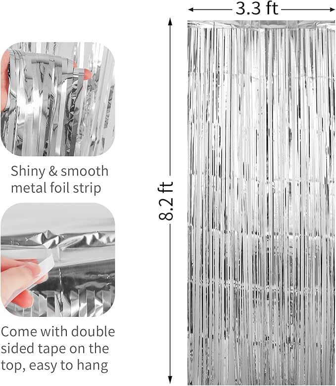 6 Pack Silver Foil Fringe Curtains Streamers Party Decorations 3.3 x 8.2 ft - Image 2