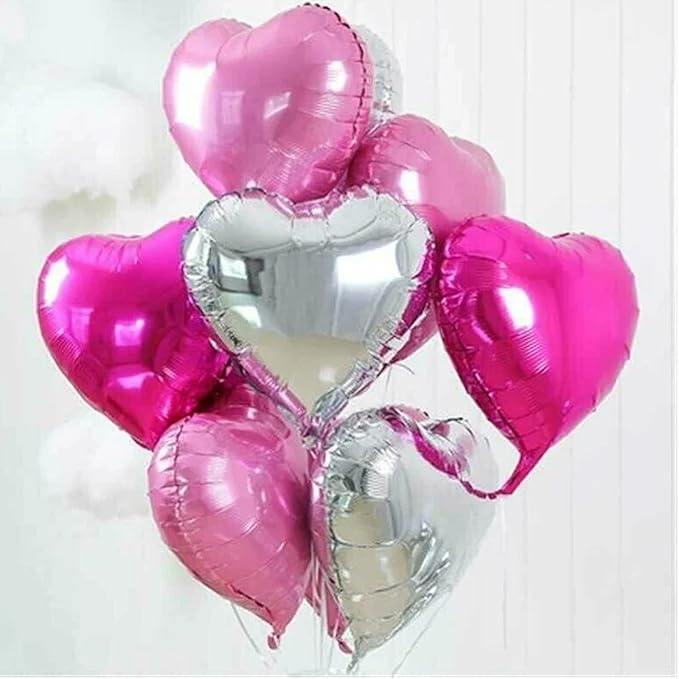 Rose Red Silver Heart Balloons, 18 Inch Light Pink and Silver Heart Shaped - Image 4