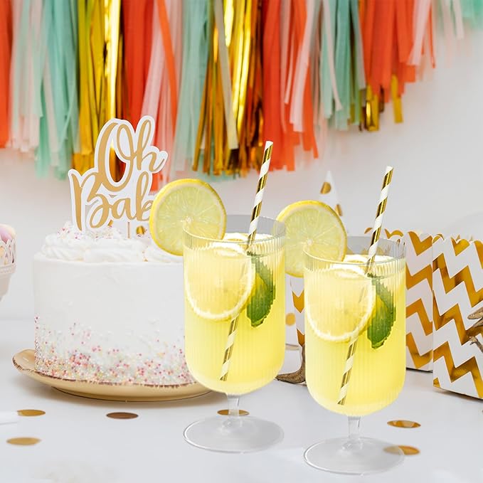 7.75 inch Gold/White Striped Paper Straws - Image 4