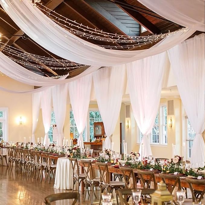 Ceiling Drapes Wedding Arch Draping Fabric White 5FTx20FT 2 Panels Arch by FUHSY
