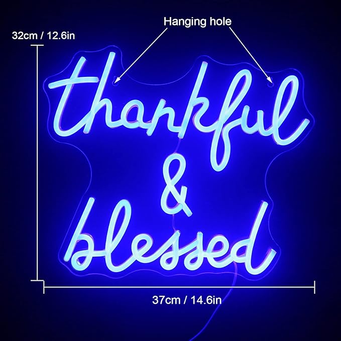 Thankful and Blessed Neon Sign Thanksgiving Led Sign Blessed Neon Lights Blue - Image 2