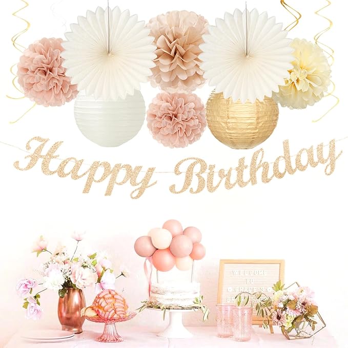 Champagne-Gold Beige 16 Happy Birthday Party-Decorations - Image 4