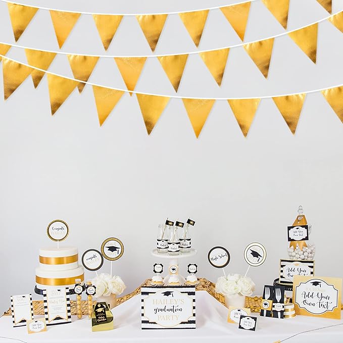 Gold Party Decorations Metallic Fabric Triangle Pennant Banner Gold Flag - Image 6