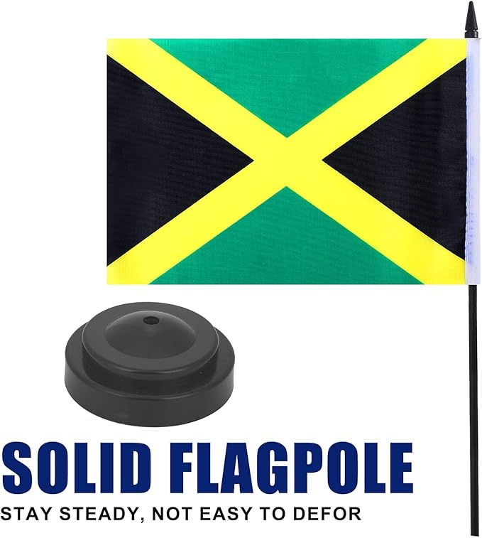 Jamaica Desk Flag 12" Solid Pole Deluxe Set Jamaican Flags Banner Mini Small - Image 3