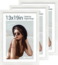 13x19 Picture Frame 3 pk, Textured White Solid Wood Poster Frame, HD Tempered by TENiBYC