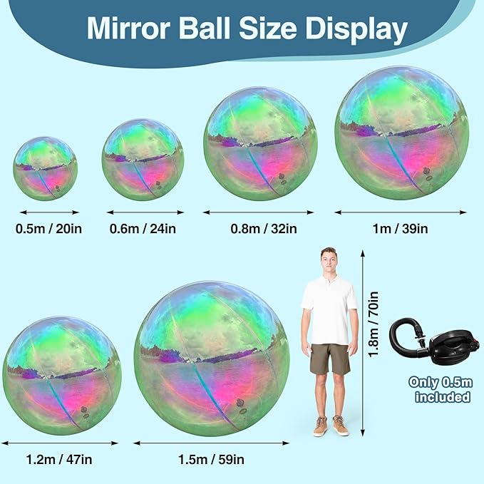 Inflatable Mirror Ball, Iridescent Big Shinny Balls Reusable Large PVC Disco - Image 6