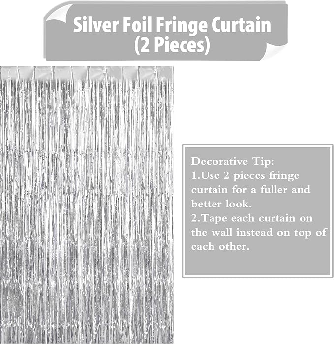 2 Pack Silver Fringe Curtains Foil Shiny Fringe Backdrop Tinsel Door Streamers - Image 7