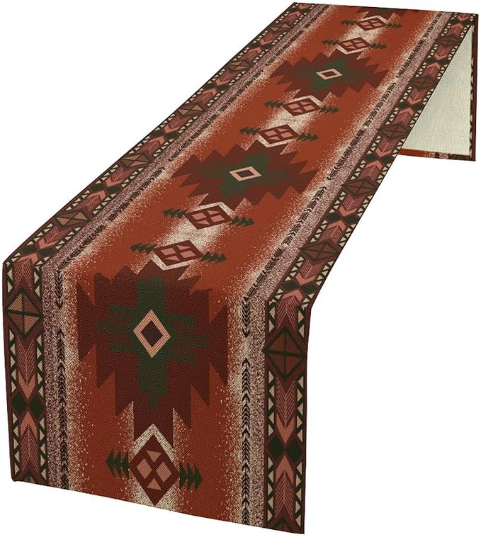Aztec Table Runner Southwestern Ethnic Style Geometric Navajo Tribe Abstract by ICMOLYYENLO