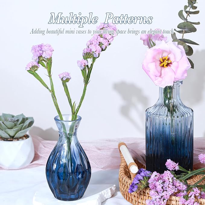 Navy Blue Glass Bud Vases Set of 12, Mini Flower Vase - Image 4