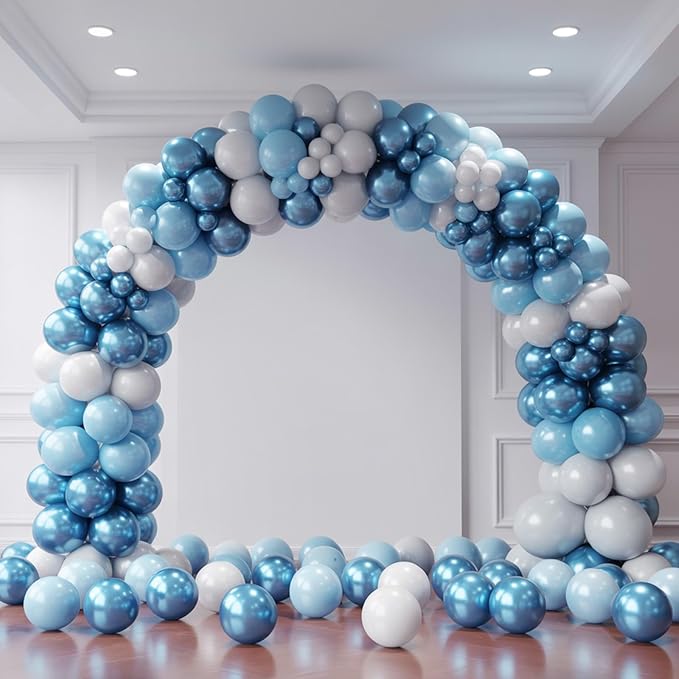 Blue Bow Balloons, Metallic Macaron Preal White Balloon Bow Print Balloon - Image 7