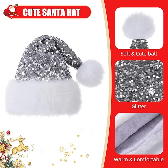 Personalized Sequin Santa Hat for Adults, Xmas Halloween New Year Holiday - Image 3