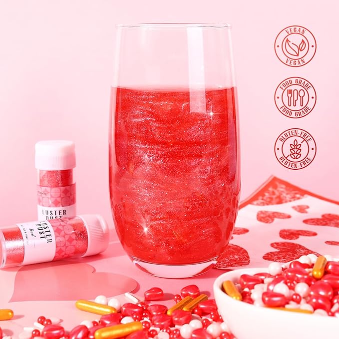 Red Edible Glitter for Drink, 5g Red Luster Dust Edible for Cake Decorating - Image 2