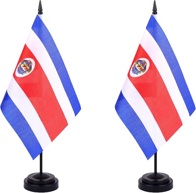 WXTWK 2 Pack Costa Rica Flag Costa Rica Deluxe Desk Flag Set by WXTWK