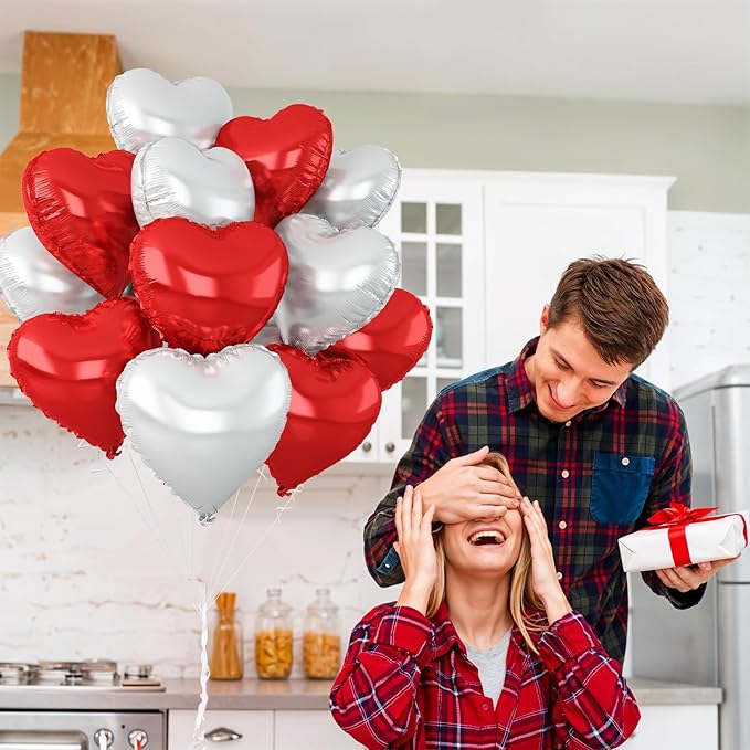 Red Silver Heart Balloons - Image 3