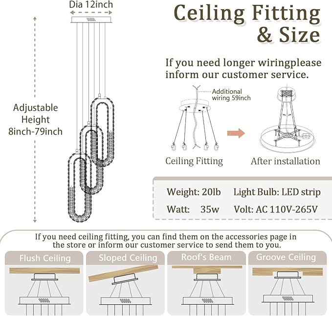 3-Light Modern Pendant Light for Kitchen Island Crystal Ring Chandelier Silver - Image 5