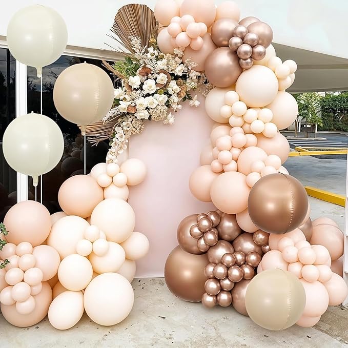 Sand White Brown Round Foil Balloons 6Pcs, Giant 4D Round Ball Balloons - Image 4