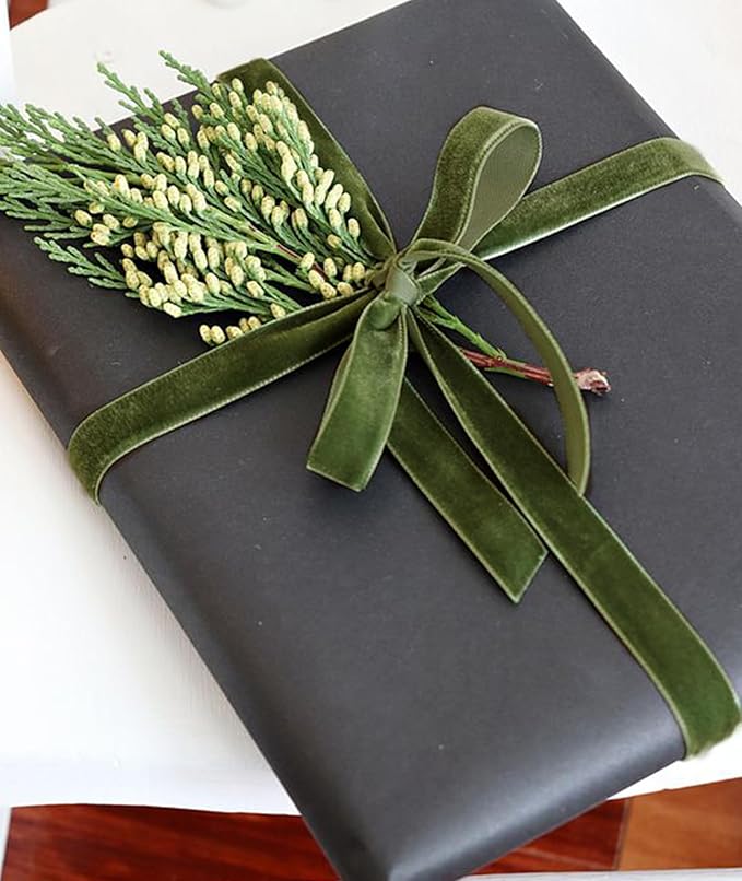 Olive Green Christmas Velvet Ribbon - Image 4