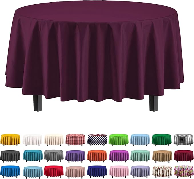 Party Solids Pack Of 12 Premium Plastic Tablecloth 84 Inch Round Table Cover by Exquisite