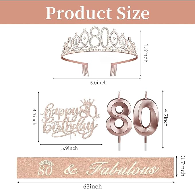 80th Birthday Decorations for Women, Including 80th Birthday Sash and Crown - Image 4