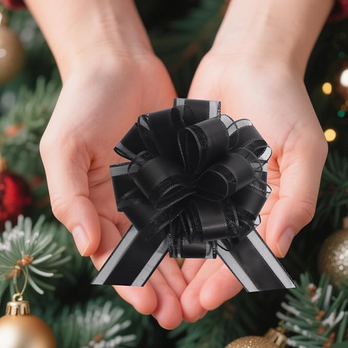 6 Pcs 6 Inch Black Pull Bows, Party Decorations, Crafts Easy-to-Use Pull Bows - Image 5