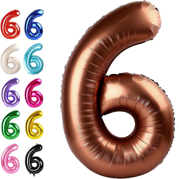 Coffee Brown 40 Inch Mylar Foil Number 6 Balloon, Birthday Digital Balloons by Upgesy