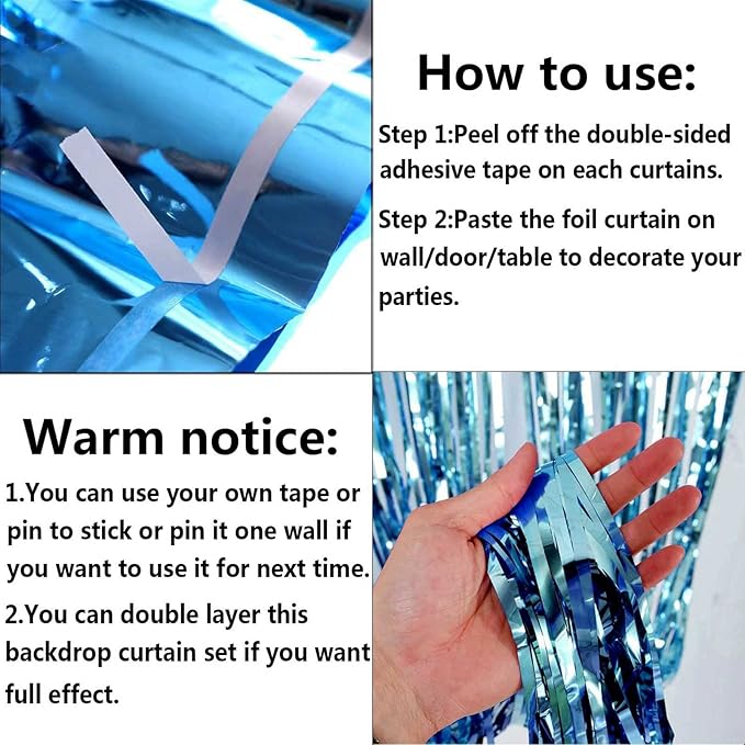 4 Pack Light Blue Foil Fringe Curtain Backdrop, 3.3Ft x 9.8Ft Metallic Tinsel - Image 3