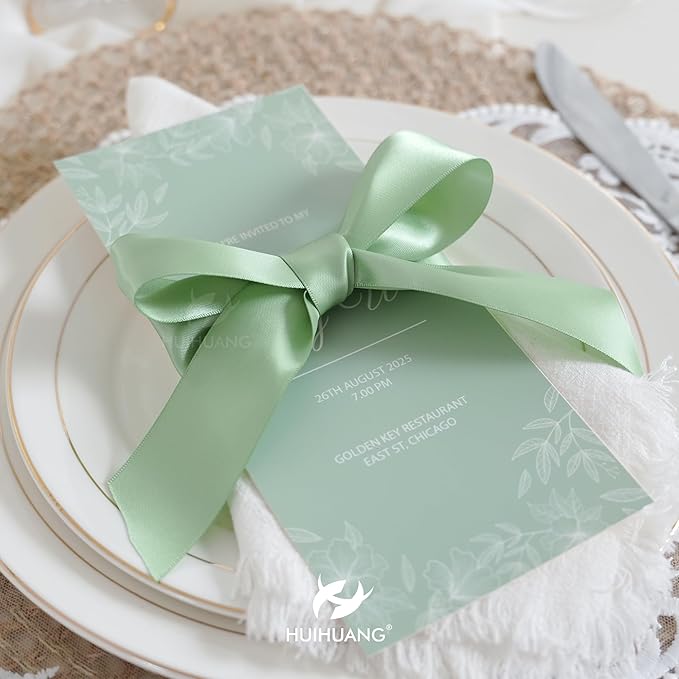 HUIHUANG 1-1/2 inch Double Face Satin Ribbon, Polyester Satin Sage Green Ribbon - Image 6