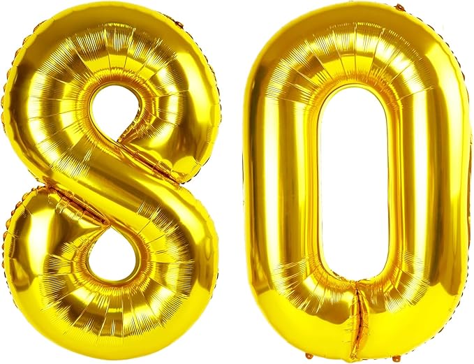 Gold Mylar Number 80 Balloon 40 inch, Number 80 Birthday Balloon, Anniversary by Upgesy