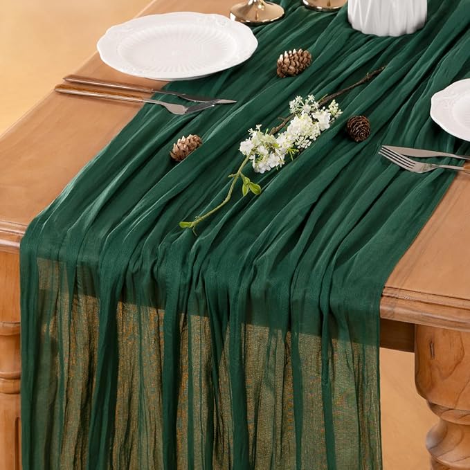 Emerald Green Table Runner Cheesecloth Table Runner 10FT Farmhouse Table by LINXTAR