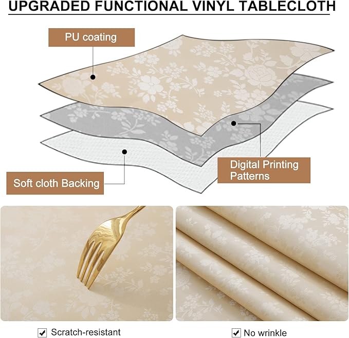 Smiry Rectangle Table Cloth, Waterproof Heavy Duty Vinyl Tablecloths, Wipeable - Image 7