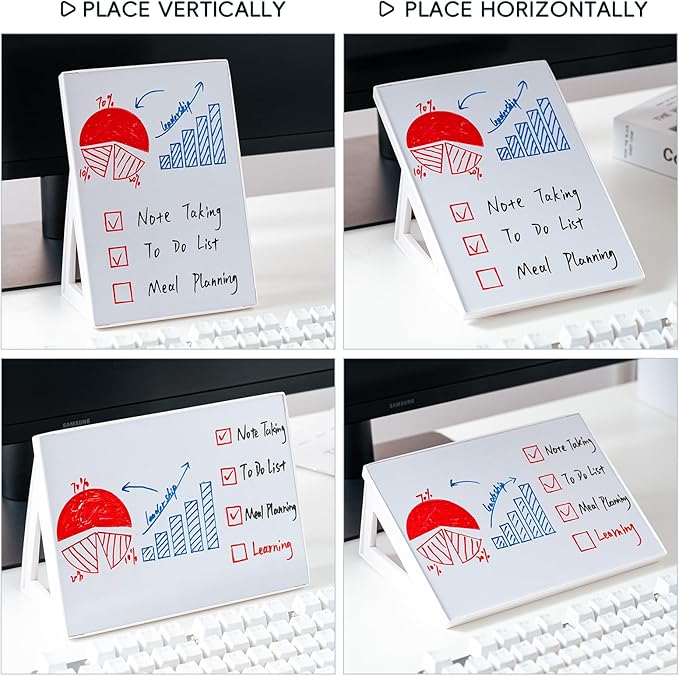 2 pcs Magnetic Dry Erase Board White Board, 8.3'' x 5.8'', Small Stand-Up or - Image 2