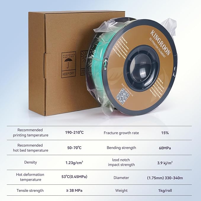 Kingroon PLA Filament 1.75mm 3D Printer Filament Cyan Pla Filament 1kg Filament - Image 3