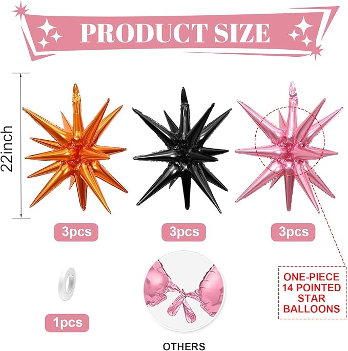 Black Orange Pink Star Balloons - Image 2