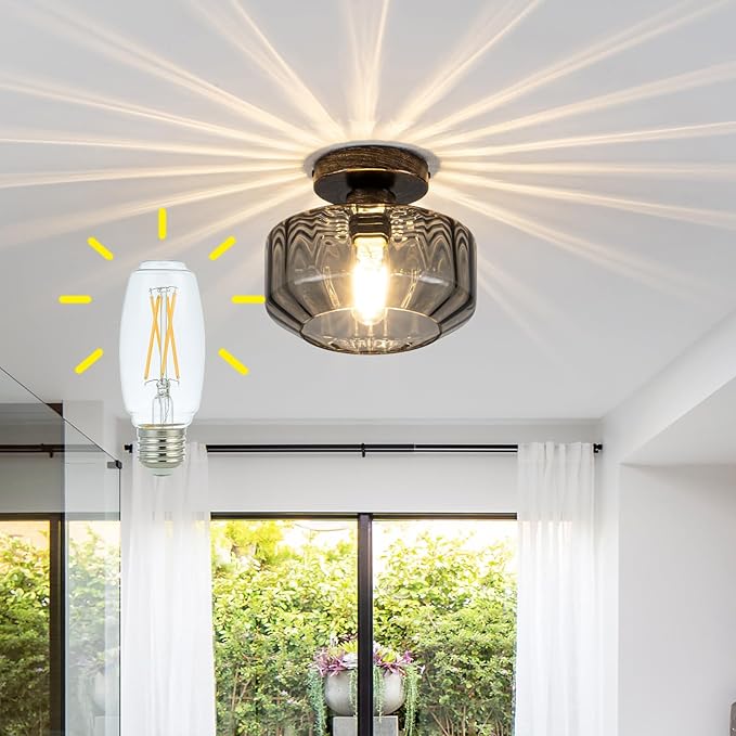 Smoked Glass Flush Mount Ceiling Light - Image 9